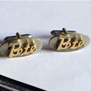 Vintage Pete cuff links name jewelry Peter gold silver tone cufflinks